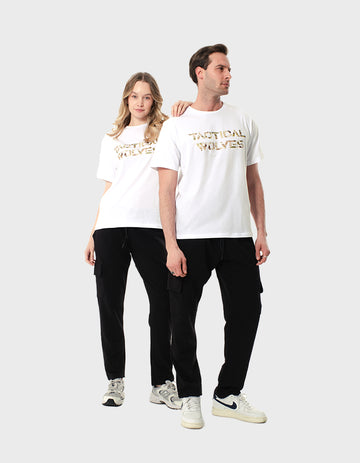 Tactical Wolves Oversize Toprak Kamuflaj Baskılı Tshirt Beyaz