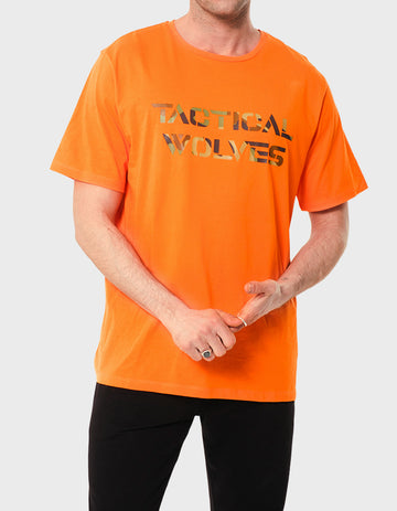 Tactical Wolves Oversize Woodland Kamo Baskı T-shirt Turuncu