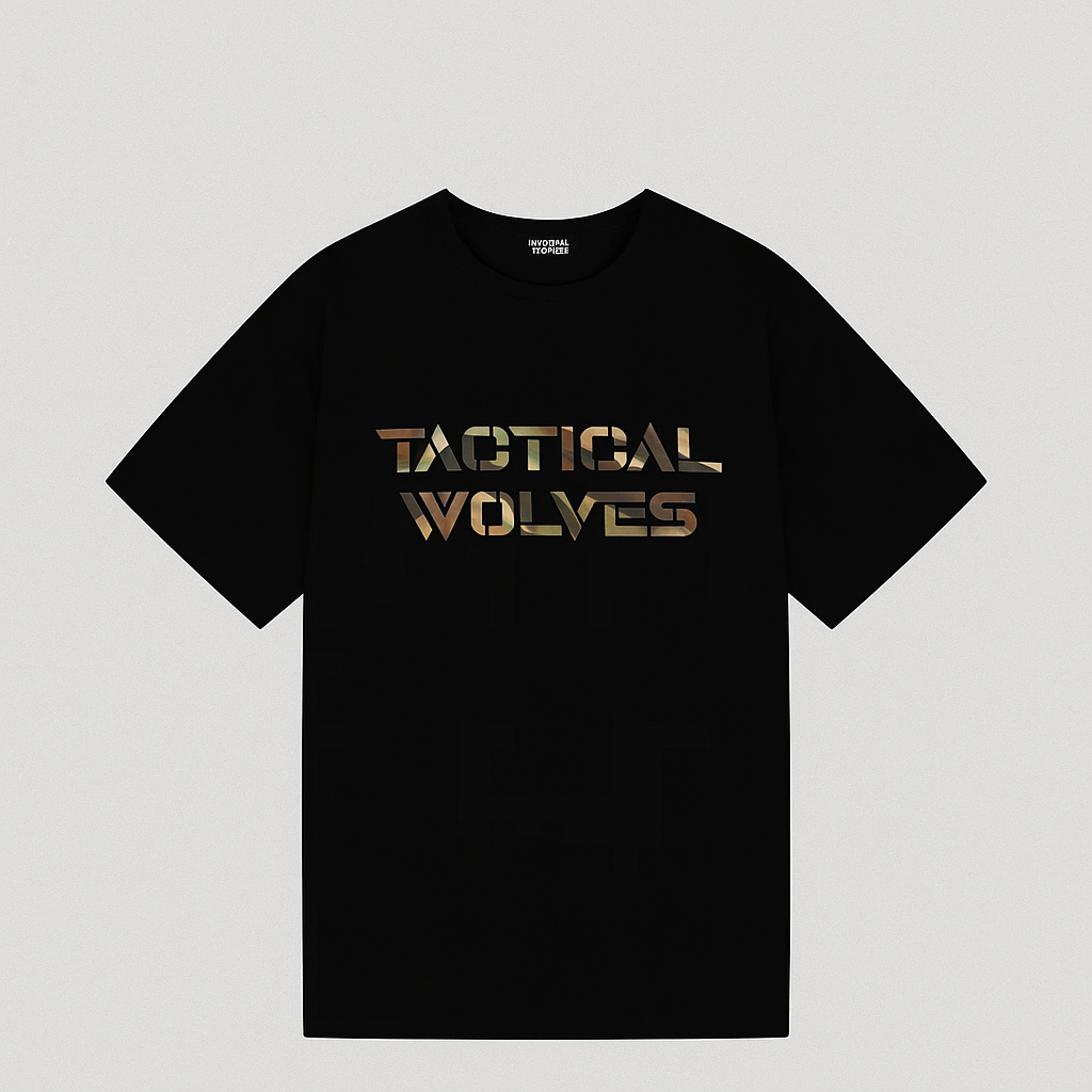 Tactical Wolves Yeşil Kamuflaj Baskılı Siyah Oversize T-shirt