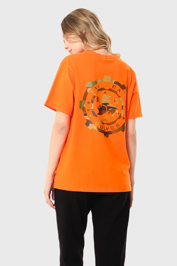 Tactical Wolves Oversize Woodland Kamo Baskı T-shirt Turuncu