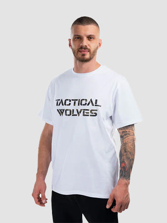 Tactical Wolves Kamuflaj Baskılı Beyaz Oversize T-shirt