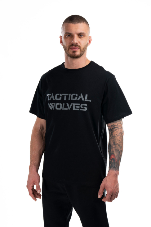 Tactical Wolves Oversize Gri Baskılı Tshırt Siyah - 3