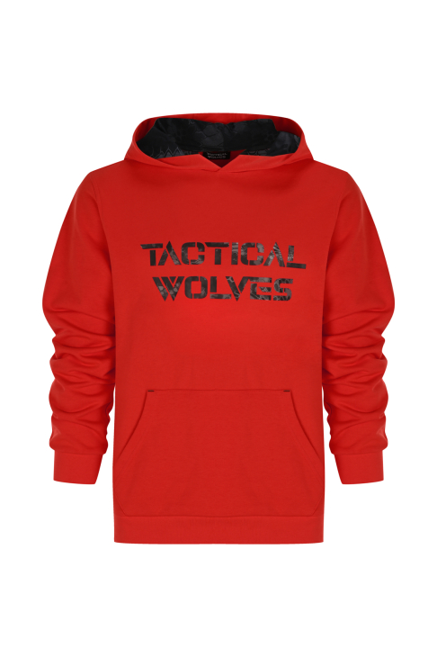 Tactical Wolves Oversize Siyah Baskı Hoodie Kırmızı - 1