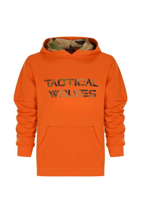 Tactical Wolves Oversize Siyah Baskı Hoodie Turuncu - 1