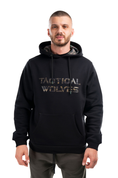 Tactical Wolves Oversize Haki Kamuflaj Baskılı Hoodie Siyah - 4